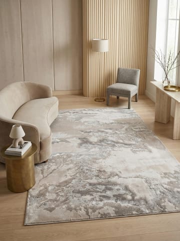 KADIMA DESIGN Teppich Hochglanz, Silber/Cremeweiß, Metallic, Abstraktes Wolkenmuster