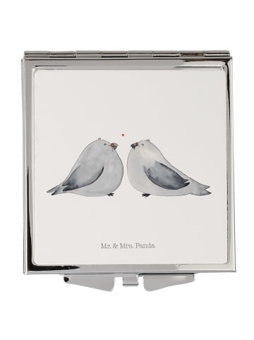 Mr. & Mrs. Panda Handtaschenspiegel quadratisch Turteltauben Lie... in Weiß