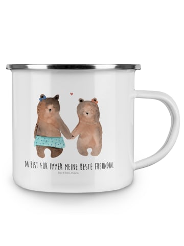 Mr. & Mrs. Panda Camping Emaille Tasse Bär Freundin mit Spruch in Weiß