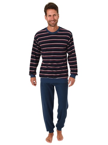 NORMANN Frottee Pyjama langarm Schlafanzug Bündchen Streifen - 49654 in marine