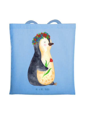 Mr. & Mrs. Panda Shopping Tasche Pinguin Blumen ohne Spruch in Sky Blue