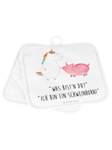 Mr. & Mrs. Panda Topflappen Einhorn Schwein mit Spruch in Weiß