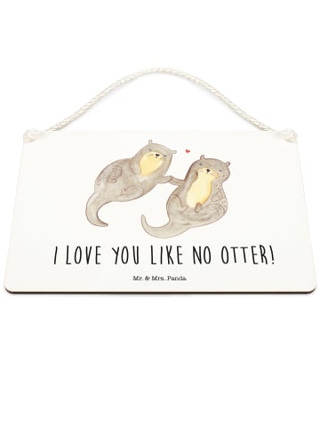 Mr. & Mrs. Panda Wandbild Holz Otter Hände halten mit Spruch in Transparent