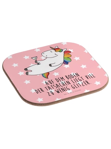 Mr. & Mrs. Panda Untersetzer für Gläser Einhorn Blümchentail mit Spruch in Rot Pastell
