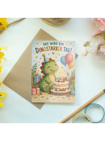 Geburtstagskarte Dinosaurier herzlich Design mi... in Weiß