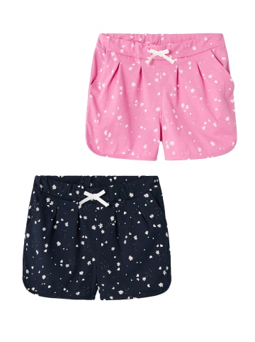 name it Shorts 2er-Set Plissierte Baumwolle Kinder Pants in Blau-Rosa