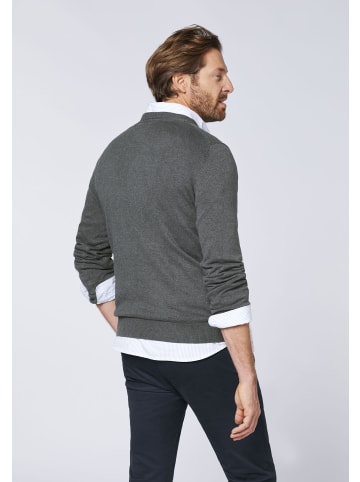 Polo Sylt Strickpullover mit V-Neck und Stickerei in Grau