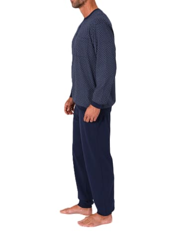 NORMANN Langarm Schlafanzug Pyjama Bündchen Minimalprint - 86504 in marine