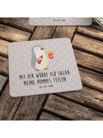 Mr. & Mrs. Panda Tischuntersetzer Pinguin Pommes mit Spruch in Grau Pastell