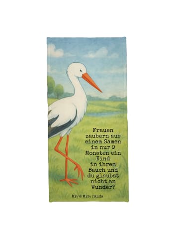Mr. & Mrs. Panda Baumwollhandtuch Storch Design mit Spruch in Weiß
