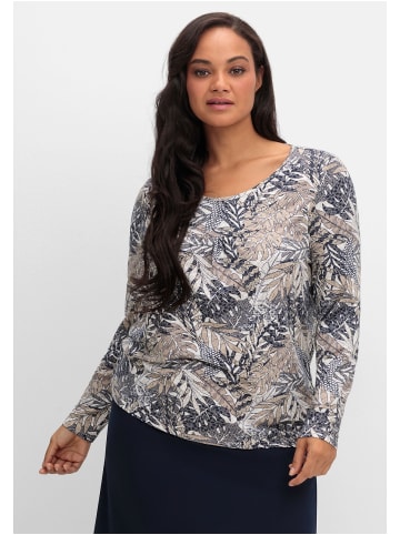 sheego Langarmshirt in marine gemustert
