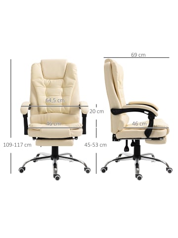 HOMCOM Bürostuhl in Cremeweiß 64,5L x 69B x 117H cm