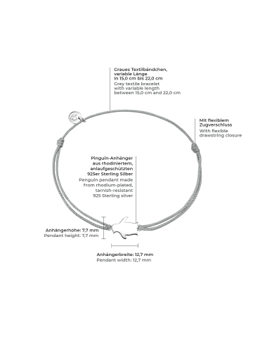 Glanzstücke München Armband Sterling Silber Textil (grau) in silber