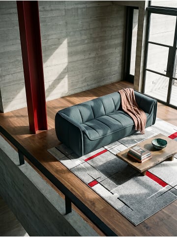 KADIMA DESIGN Teppich Outdoor Patchwork pflegeleicht Balkon Terrasse Garten in Rot-Grau