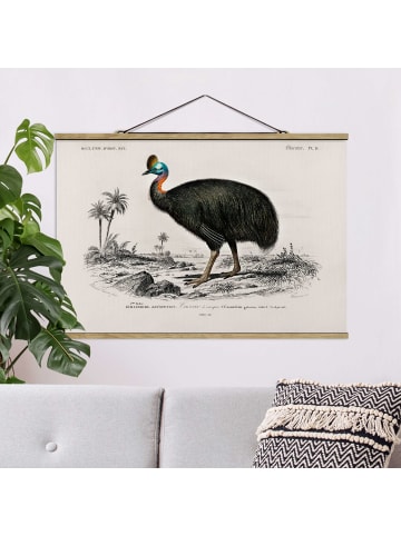 WALLART Stoffbild mit Posterleisten - Vintage Lehrtafel Emu in Grau