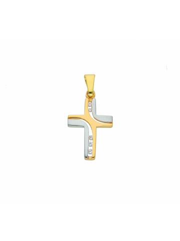 Adeliás 585 Gold Kreuz Anhänger mit Zirkonia in gold