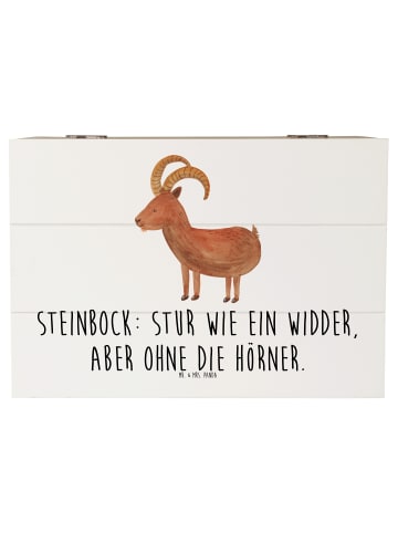 Mr. & Mrs. Panda Holzkiste Steinbock Entschlossen mit Spruch in Weiß