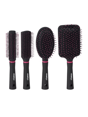relaxdays 4x Haarbürste in Schwarz/Pink