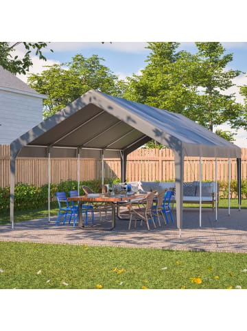 ABRIHOME Carport in Grau 4x7,6 m verzinkter Stahl UV beständig mit Rollup Fenstern