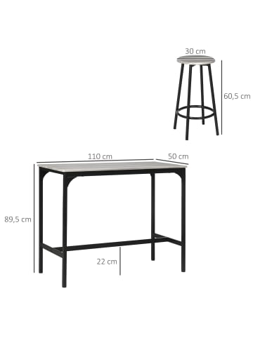 HOMCOM Bartisch Set-110L x 50B x 89,5H cm-Grau