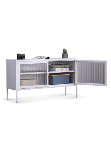 Coemo Sideboard Tokio aus Metall mit Glastüren in Weiß