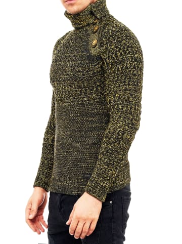 Rusty Neal Side Button-Placket Grobstrick Rollkragen-Pullover in Anthrazit / Gelb