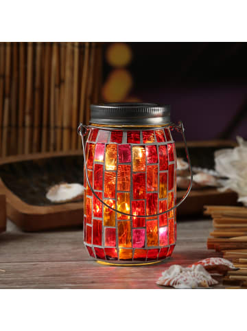 MARELIDA LED Solar Glas Windlicht Mosaik H: 13,5cm in rot