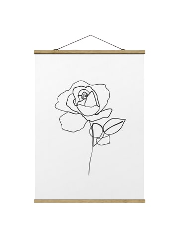 WALLART Stoffbild mit Posterleisten - Line Art Rose Schwarz Weiß in Schwarz-Weiß