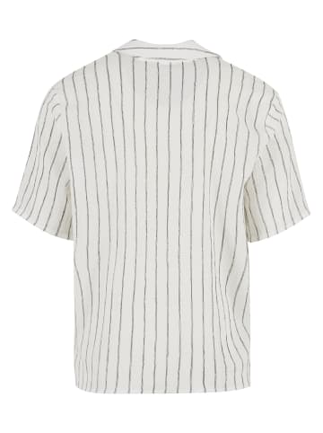 Urban Classics Urban Classics Striped Crinkle Resort Shirt in offwhite/black