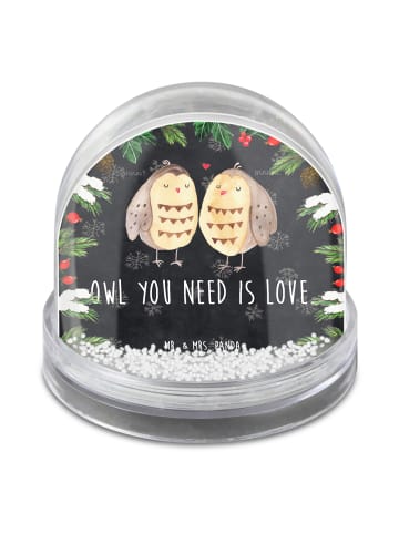 Mr. & Mrs. Panda Schneekugel Eulen Liebe mit Spruch in Kreidetafel