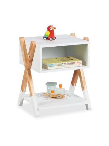 relaxdays Kinder-Nachttisch in Weiß/ Natur - (B)34 x (H)42 x (T)30 cm