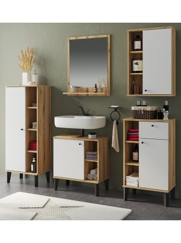 Furn.Design Badmöbel-Set 5-teilig weiß, Evoke Eiche, Badkombination, 182 x 190 cm