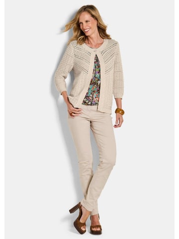 GOLDNER Cardigan Elegante Strickjacke mit Rippenblende in beige