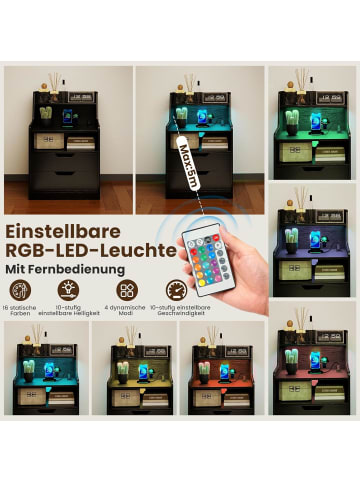 COSTWAY Nachttisch LED 45 x 35 x 72,5 cm in Schwarz
