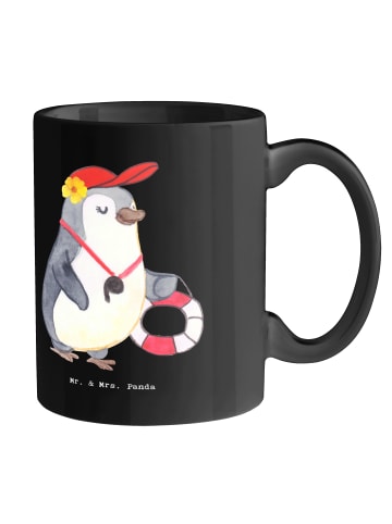 Mr. & Mrs. Panda Tasse Superpower Schwimmen Trainerin mit Spruch in Schwarz