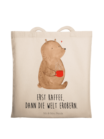 Mr. & Mrs. Panda Shopping Tasche Bär Kaffee mit Spruch in Creme