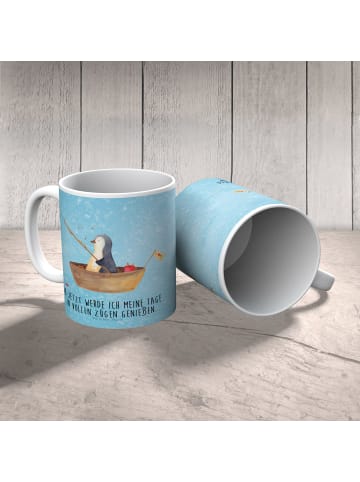 Mr. & Mrs. Panda Kindergartentasse Pinguin Angelboot mit Spruch in Eisblau