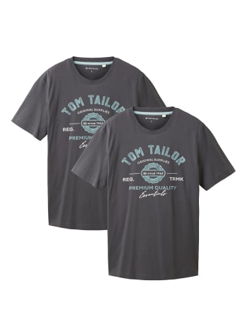 Tom Tailor Logo T-Shirt 2-er Pack Kurzarm Set mit Logo Print in Grau-2