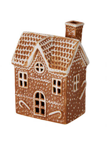 Home&Styling Collection LED-Porzellan-Häuschen aus Lebkuchen in Braun, (B) 9,4 x (H) 19,6 x (L) 13,6 cm