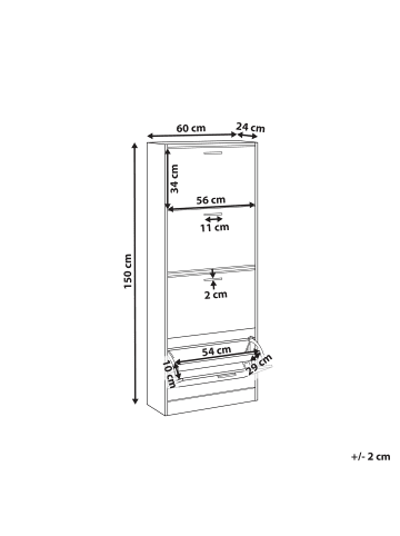 Beliani Schuhschrank BOWRAL in Braun/Schwarz - (W) 60 x (H) 150 x (L) 24 cm