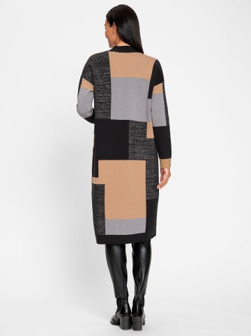 Heine Jacquardstrickjacke in schwarz-camel-gemustert