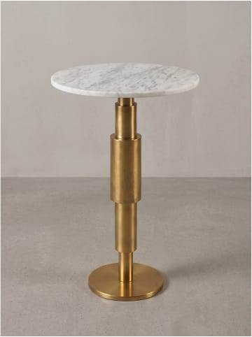KADIMA DESIGN Beistelltisch indischer Marmor, handgefertigt, für Wohnzimmer in Weiß-Gold