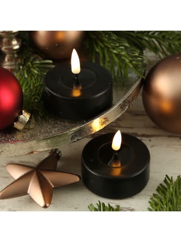 Deluxe Homeart 2x LED Maxi Teelichter Mia Echtwachs flackernd D: 6,1cm in schwarz