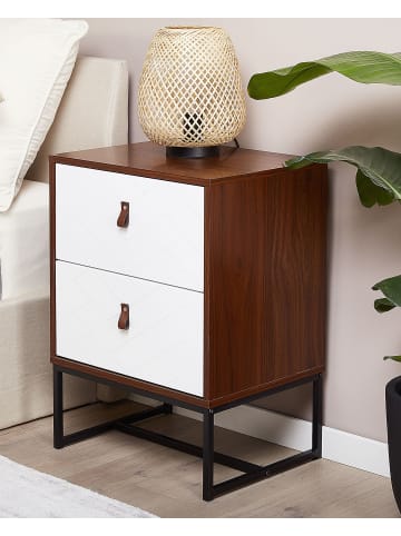 Beliani Nachttisch NUEVA in Weiß/Braun/Schwarz - (W) 49 x (H) 69 x (L) 38 cm