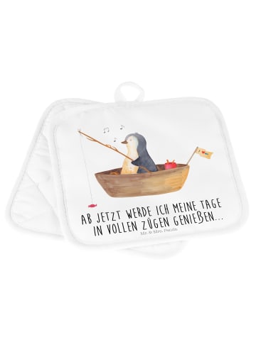 Mr. & Mrs. Panda 2er Set Topflappen  Pinguin Angelboot mit Spruch in Weiß