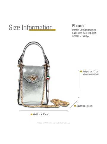 Florence Leder Umhängetasche Florence Tasche silber metallic ca. 13cm