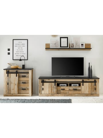 Furn.Design Wohnwand Used Wood hell, anthrazit 3-teilig 314 cm, Schrankwand mit Soft-Close