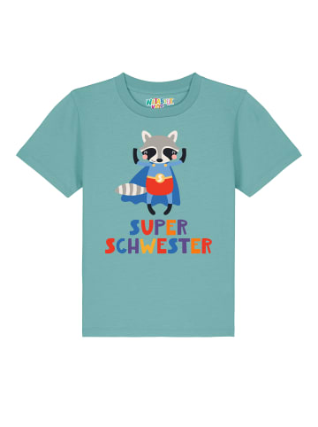 wat? Apparel T-Shirt Waschbär Superschwester in Teal Monstera