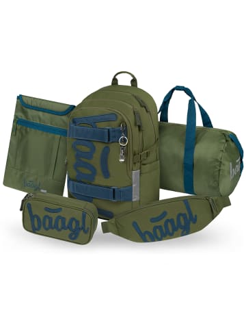 BAAGL 5-tlg. Set: Schulrucksack Skate in Blau Olive
