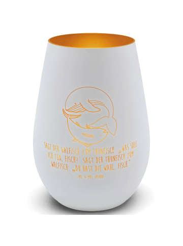Mr. & Mrs. Panda Gold Windlicht Walfisch Thunfisch mit Spruch in Weiß